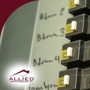 Electrical breaker panel with labeled circuits inspected during a home inspection