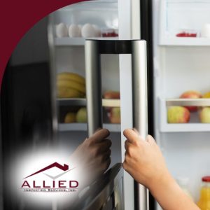 Woman opening a refrigerator filled with eggs, bananas, fruits, and drinks.